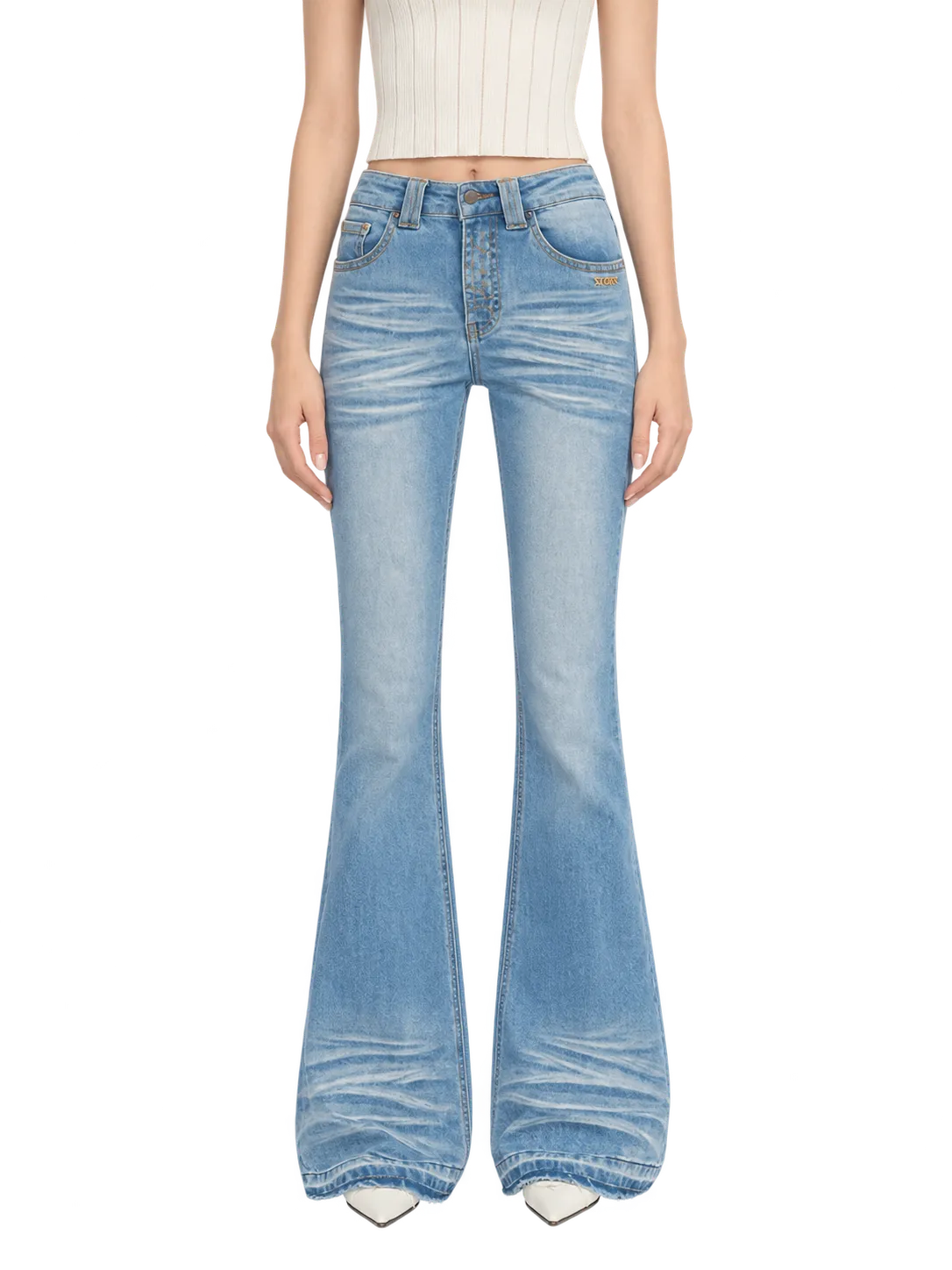 Washed Stretch Skinny Micro-flare Jeans