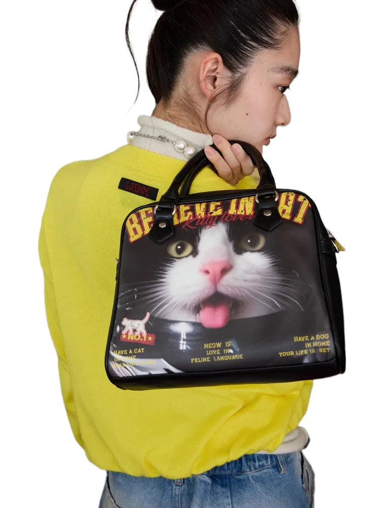 Classic Cat & Dog Boston Handbag