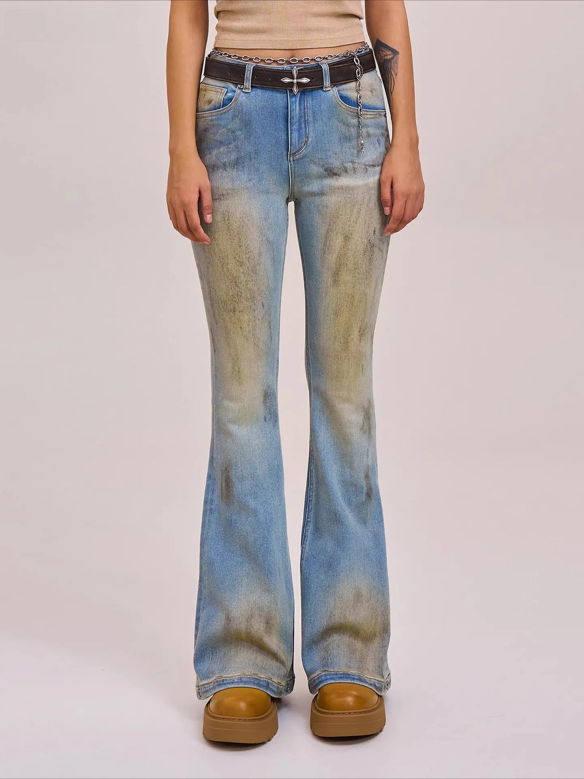 Desert Storm Hand-Painted Flared Jeans