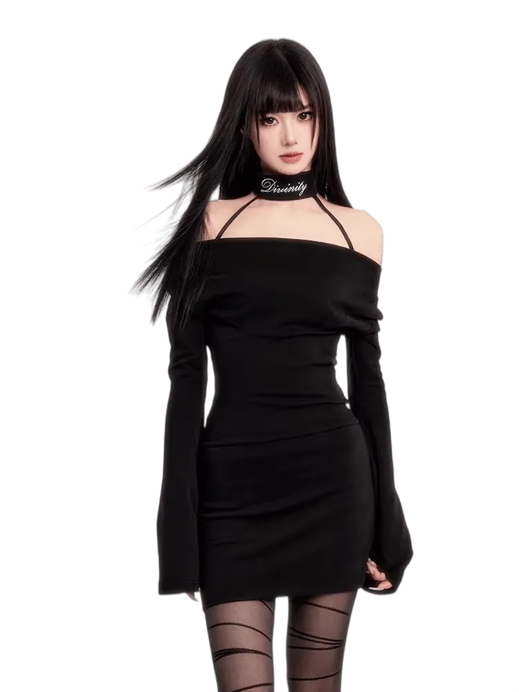 Dark Muse Cowl Neck Choker Bodycon Dress