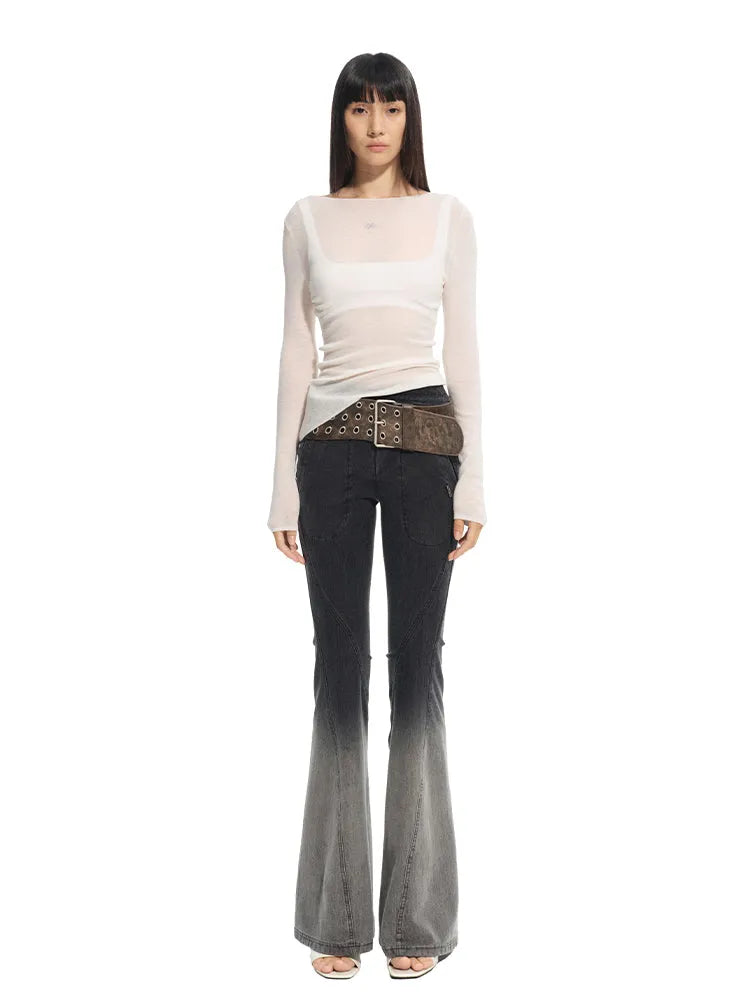 Twill Washed V-Waist Stretch Micro-flare Pants