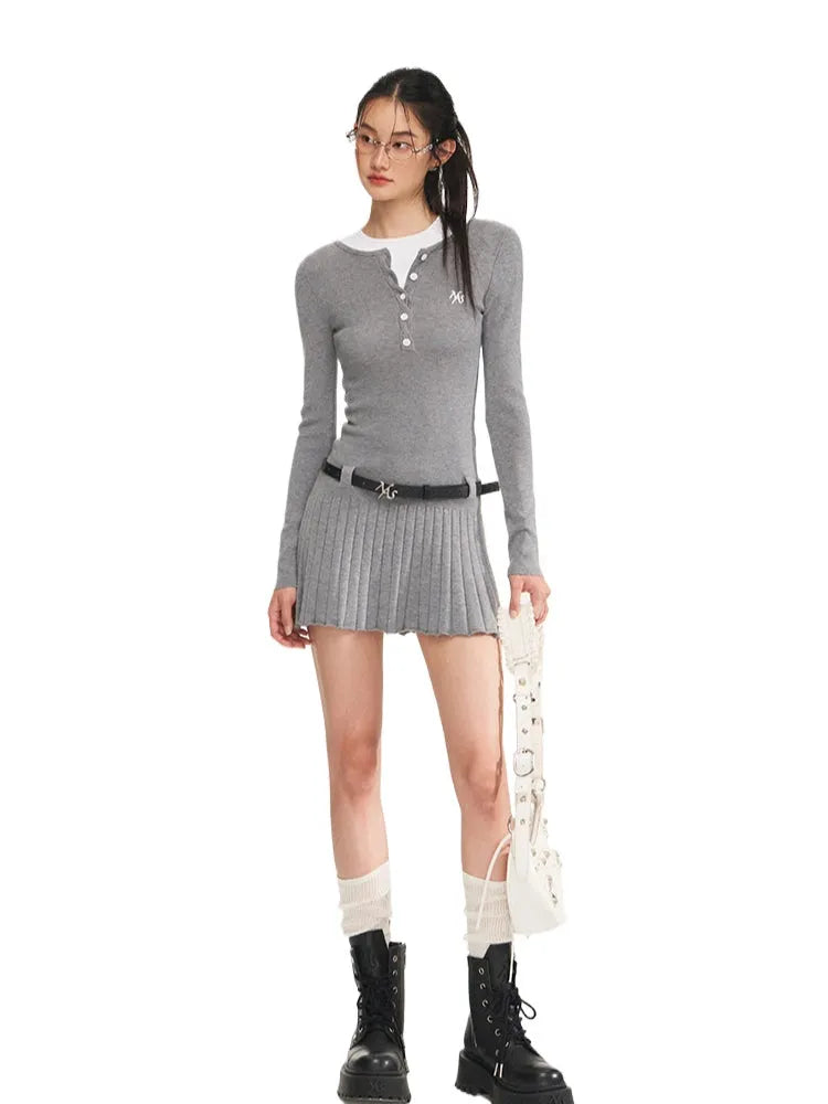 Cable Knit Backless Pleated Mini Dress