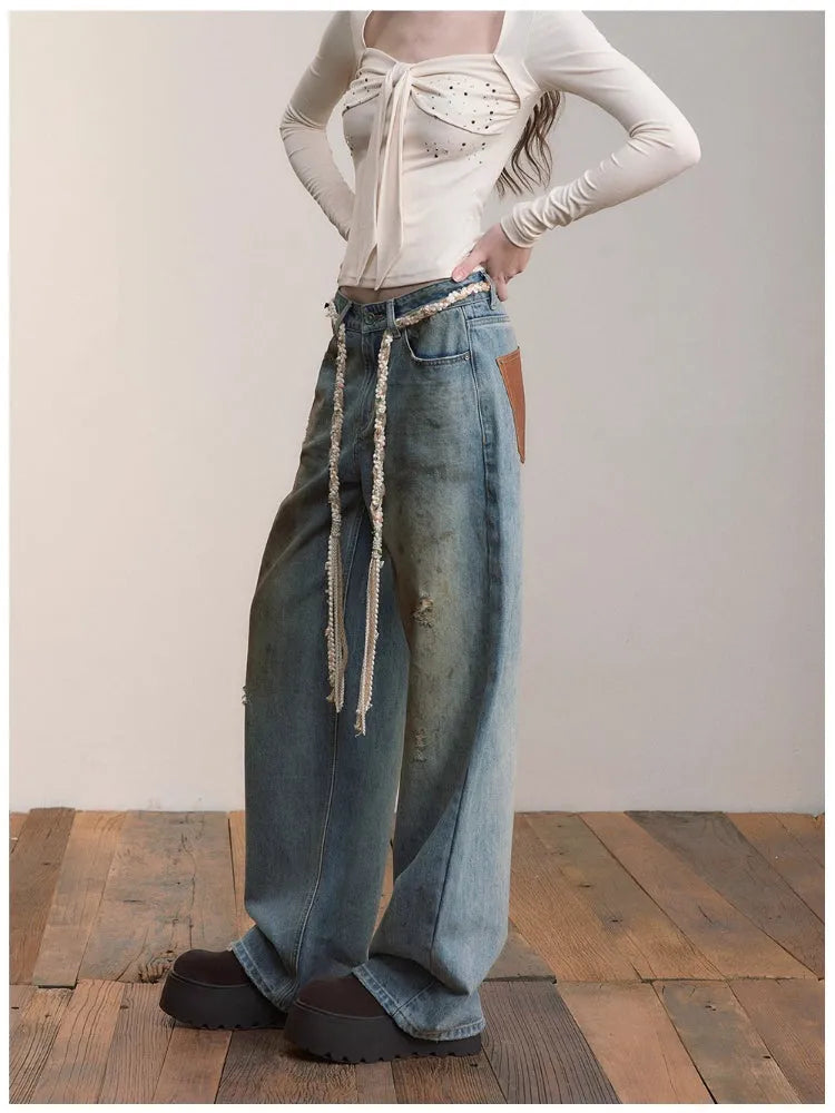 Heavy-Duty Distressed Wide-Leg Jeans