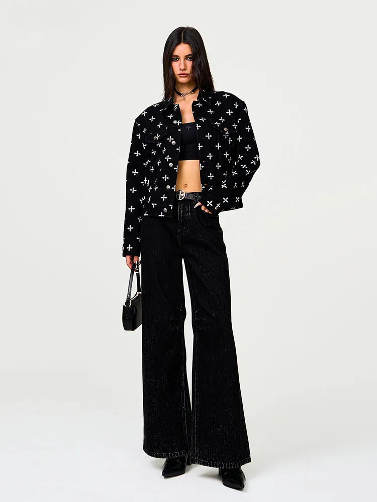 Black Garden Printed Denim Jacket