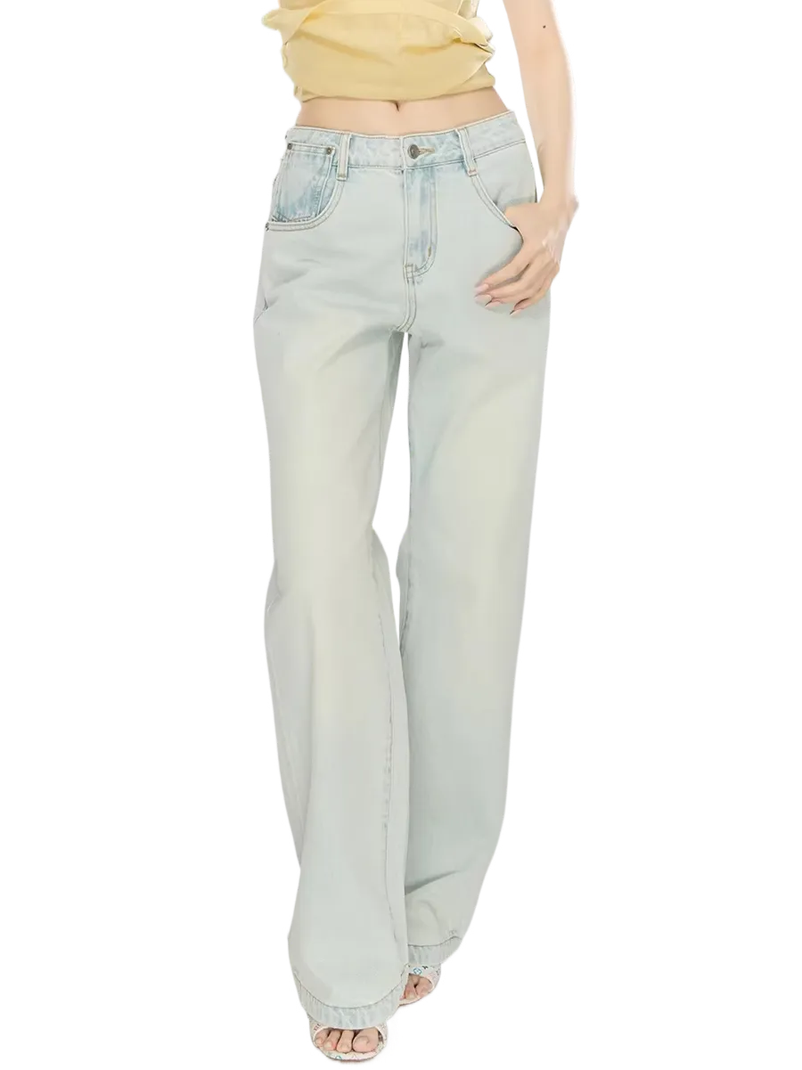 Vintage Washed Straight-Leg Denim Jeans