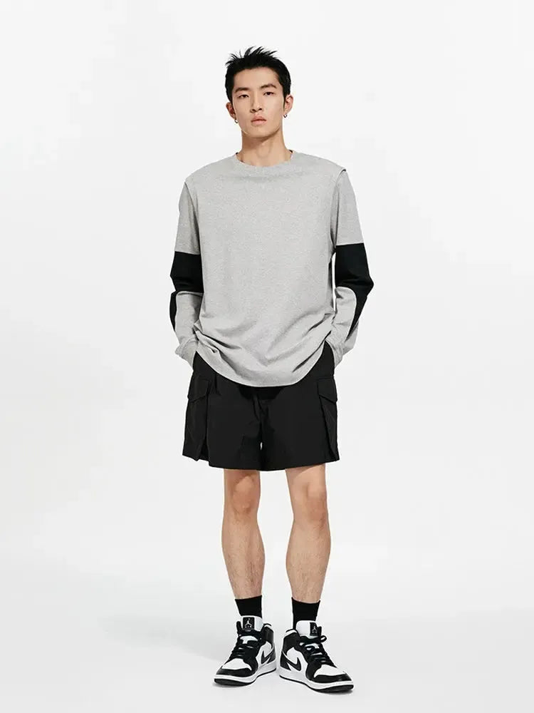 2-in-1 Color Block Spliced Long Sleeve T-Shirt