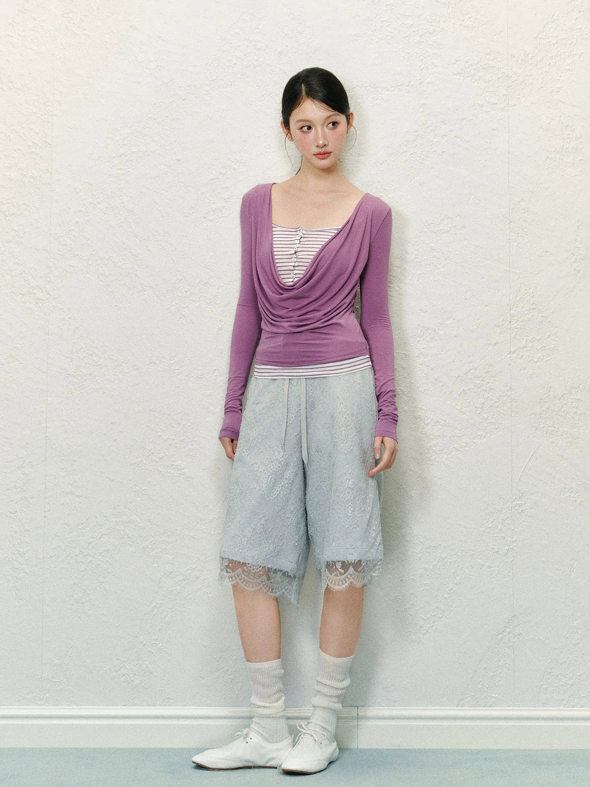 Lace-Trim Wide-Legged Shorts