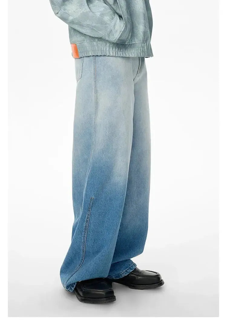 Washed Gradient Straight-Leg Jeans