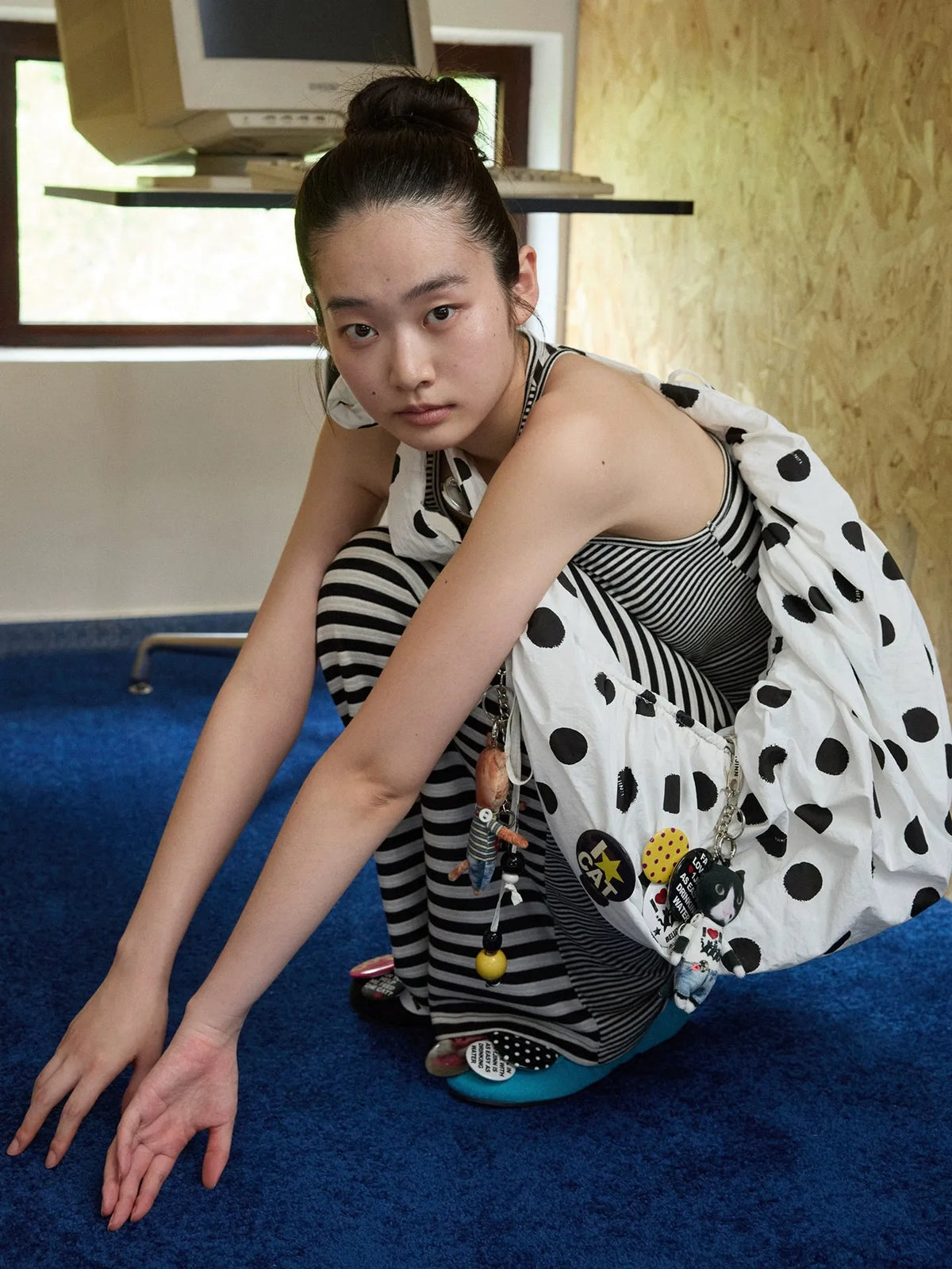 Polka Dot Adjustable Strap Hobo Bag