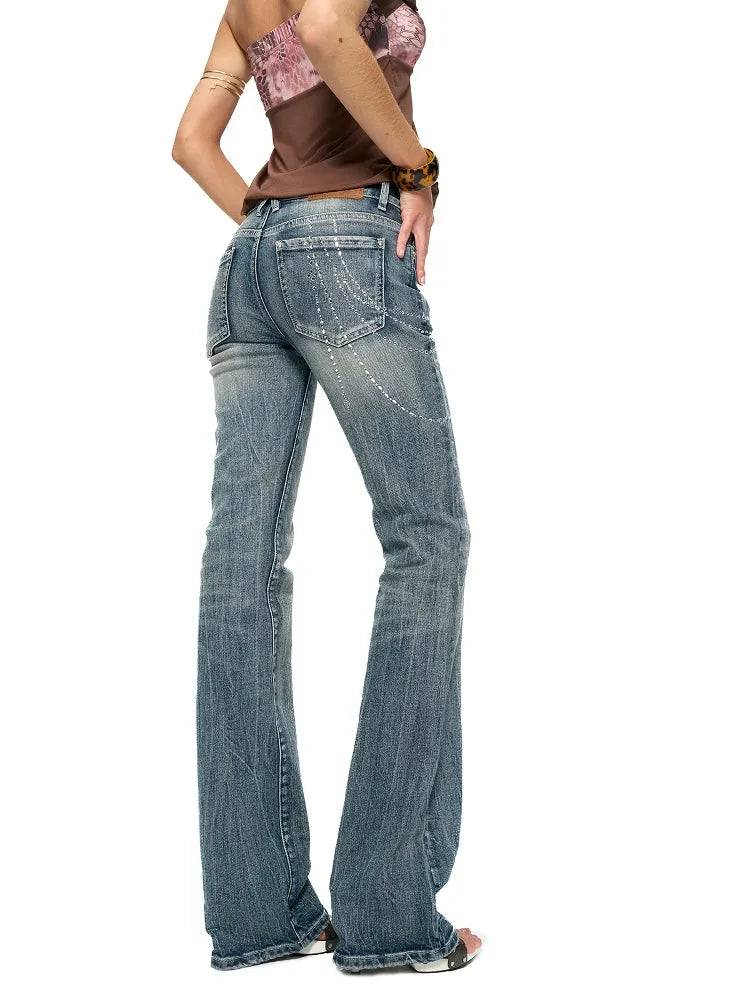 Washed Blue Bootcut Stretch Denim Jeans