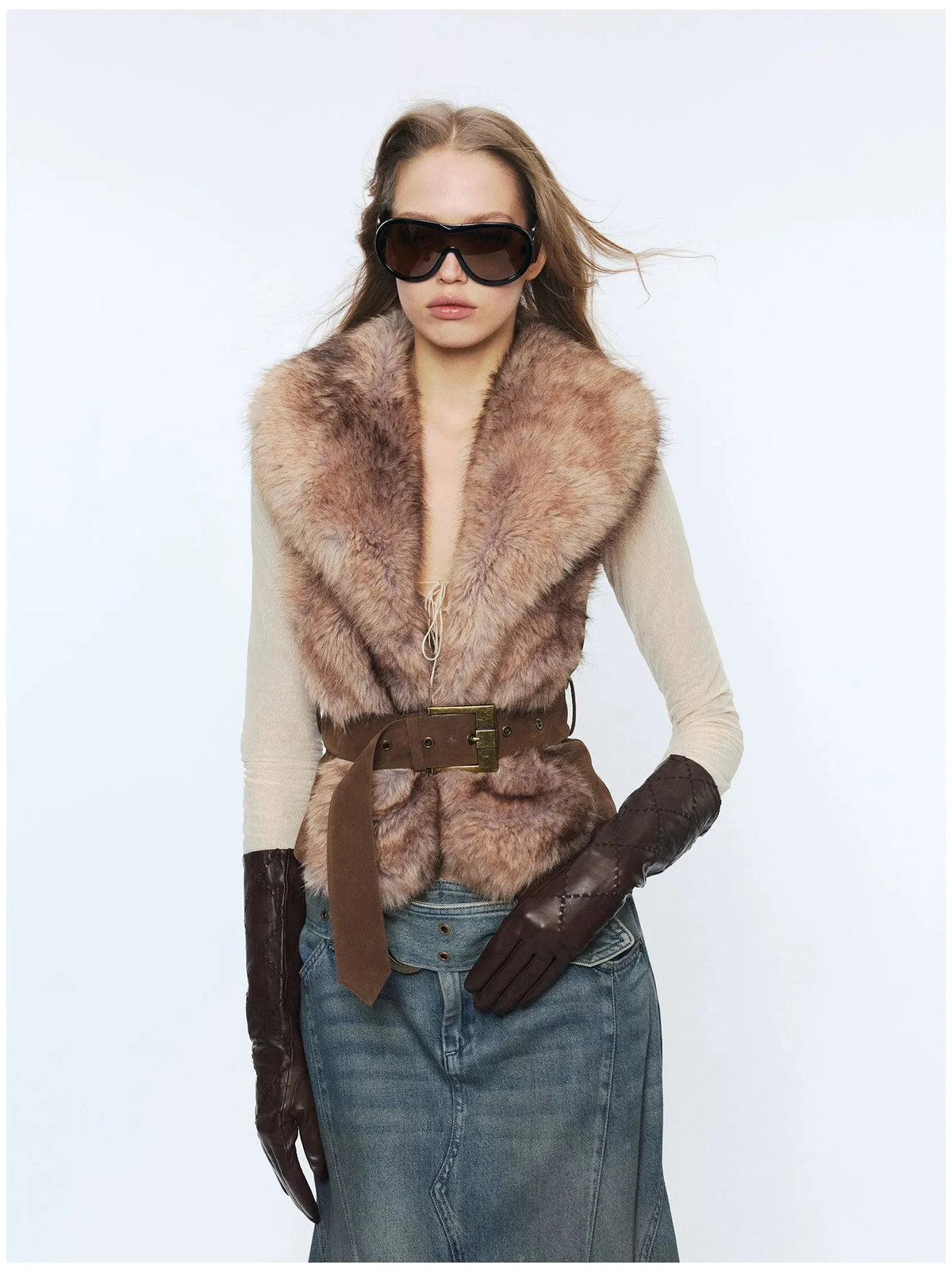 Faux Buckle Detail Suede Punk Vest