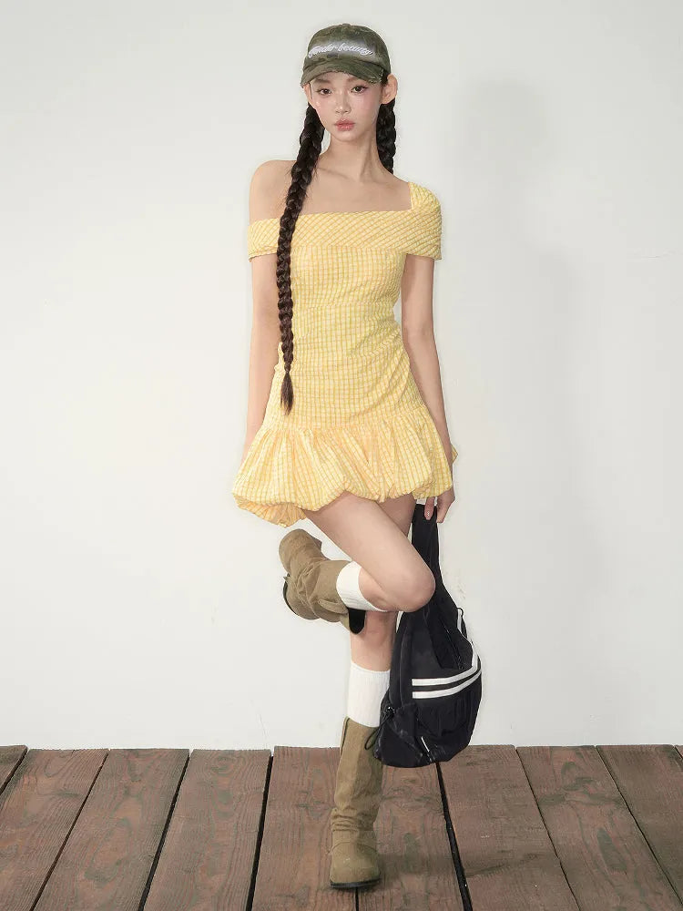 Yellow Plaid Smocked Dress