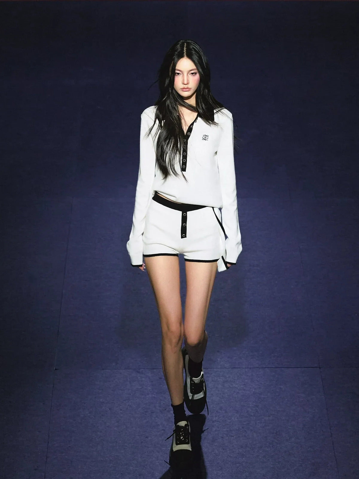 Ribbon Polo Tie-Up Sweater & Shorts Set