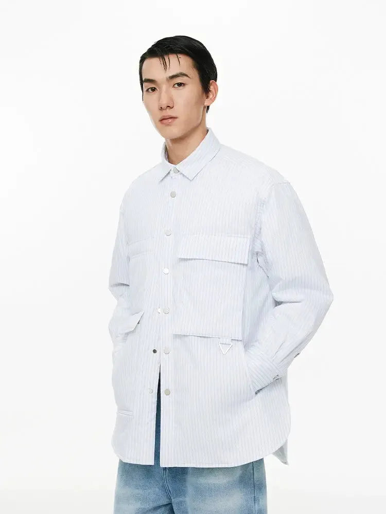 Striped Cotton-Padded Long Sleeve Shirt