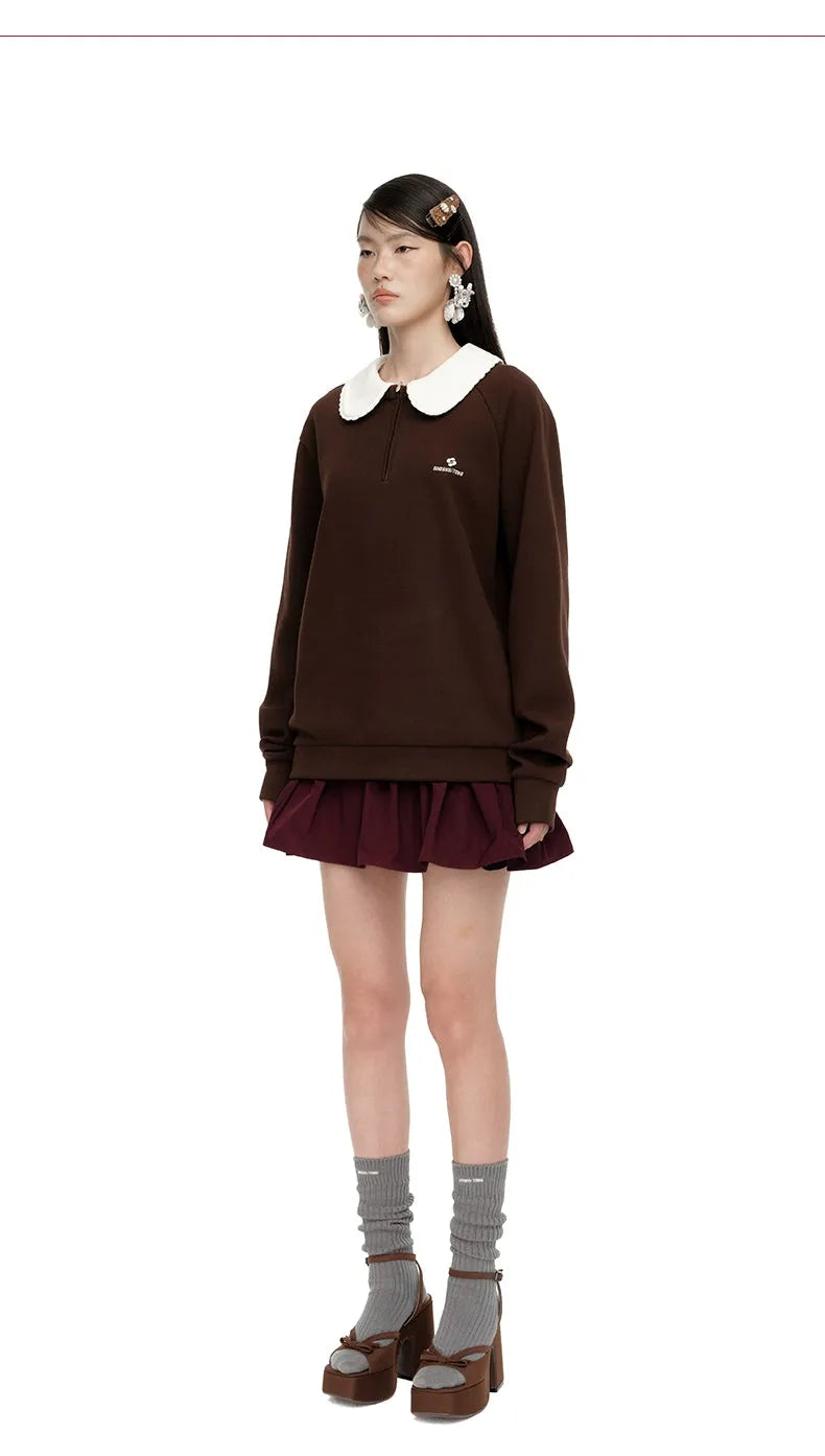 Detachable Collar Cotton-Blend Oversized Sweatshirt