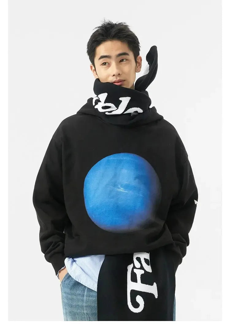 Black Washed Print Hoodie