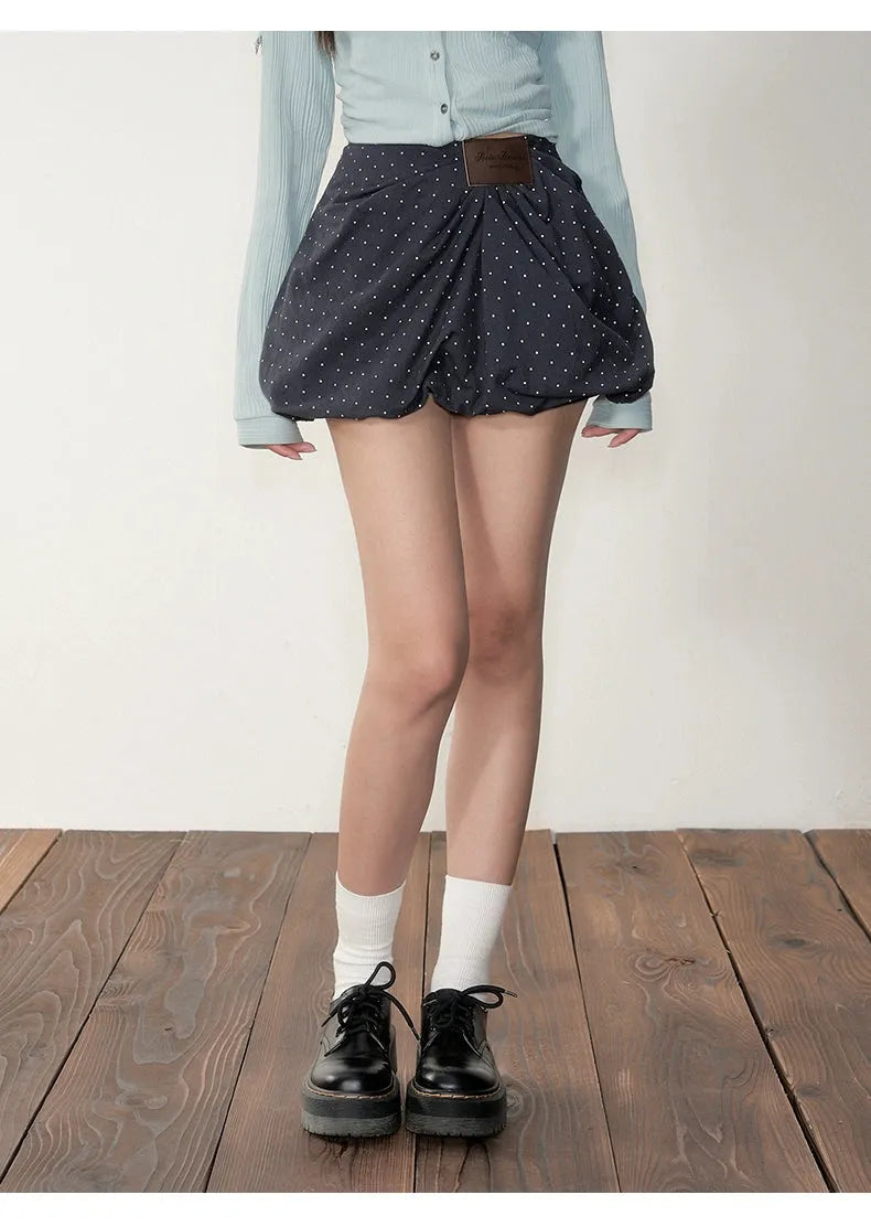 Khaki Petal-Pleat A-Line Skirt