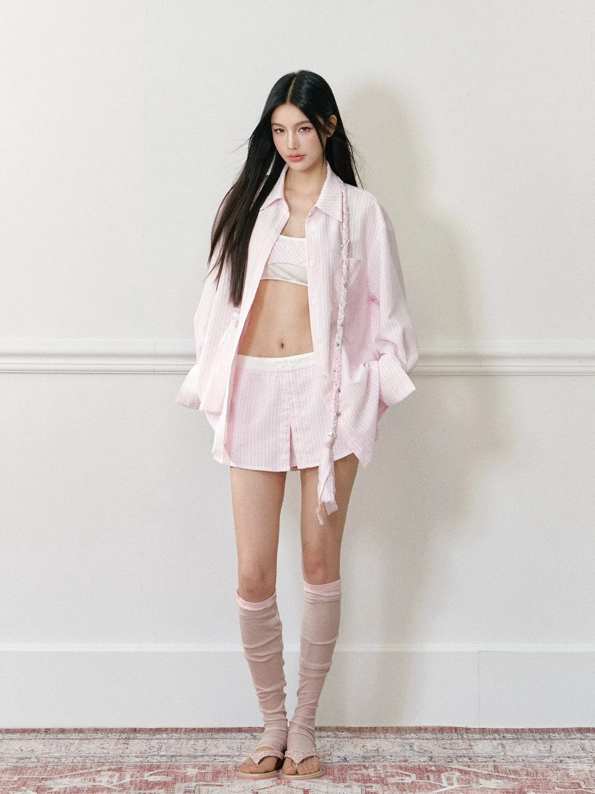 Pink Oversized Striped Shirt