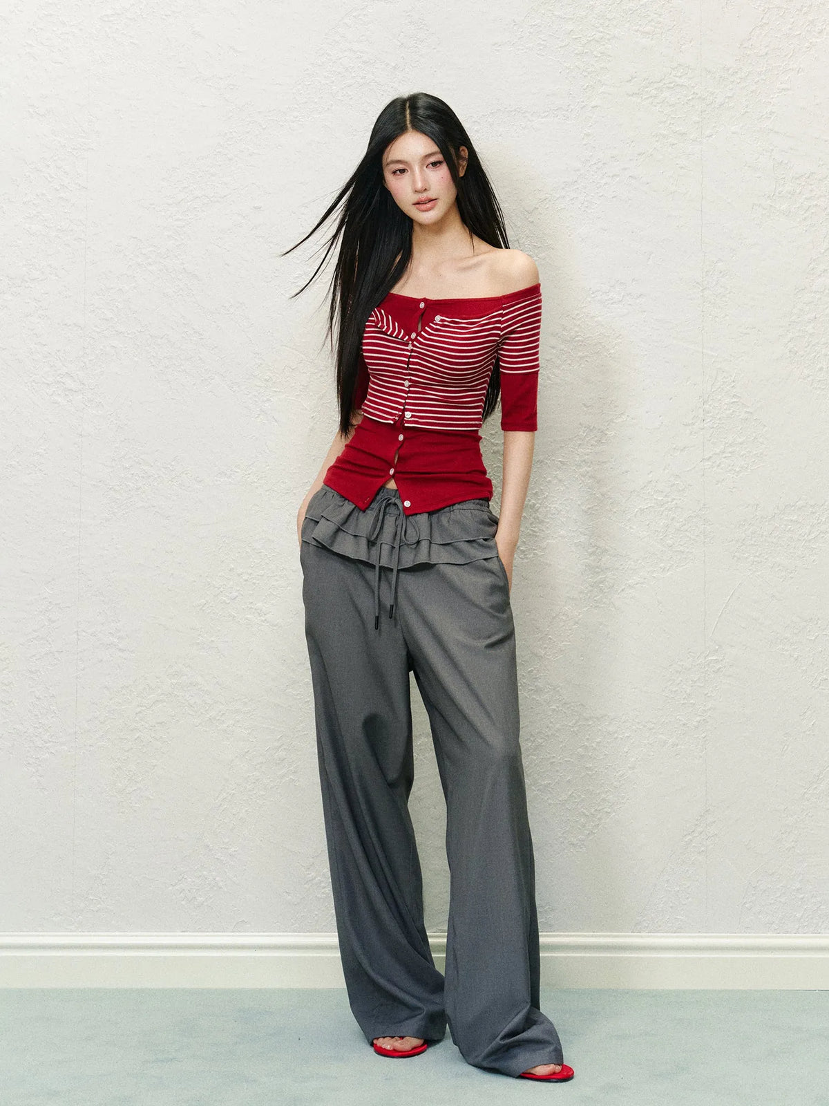 Lace Spliced Fake Two-Piece Pants