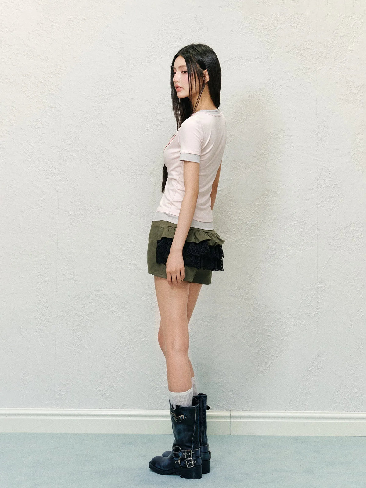 Color-block Lace Cake Skirt