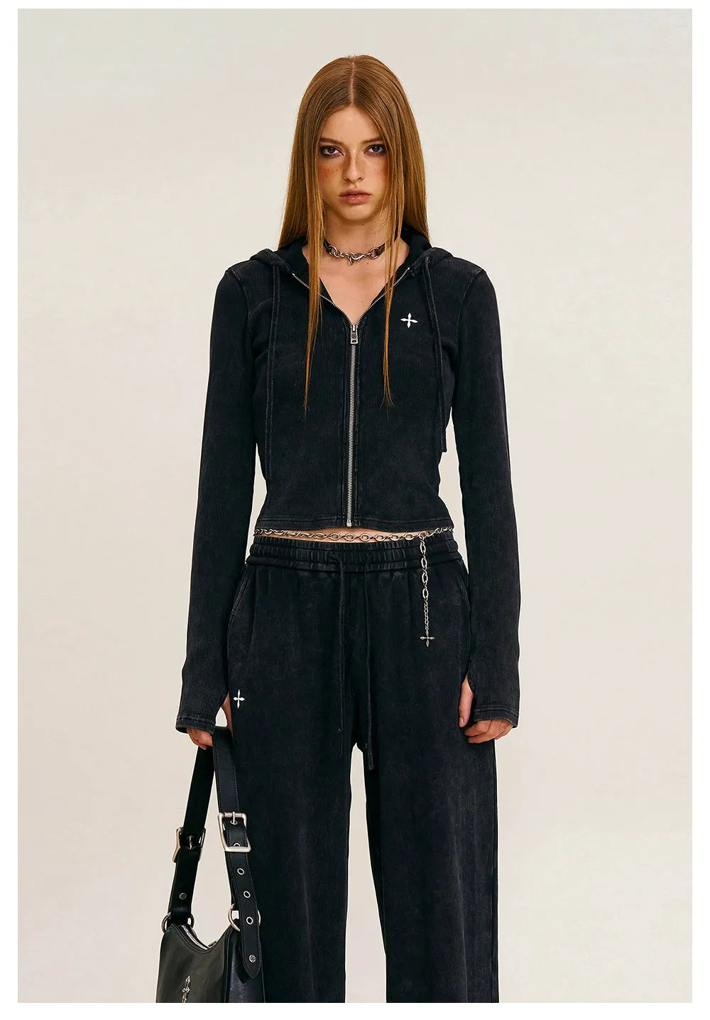 Wild Vintage Zip-up Cropped  Hoodie