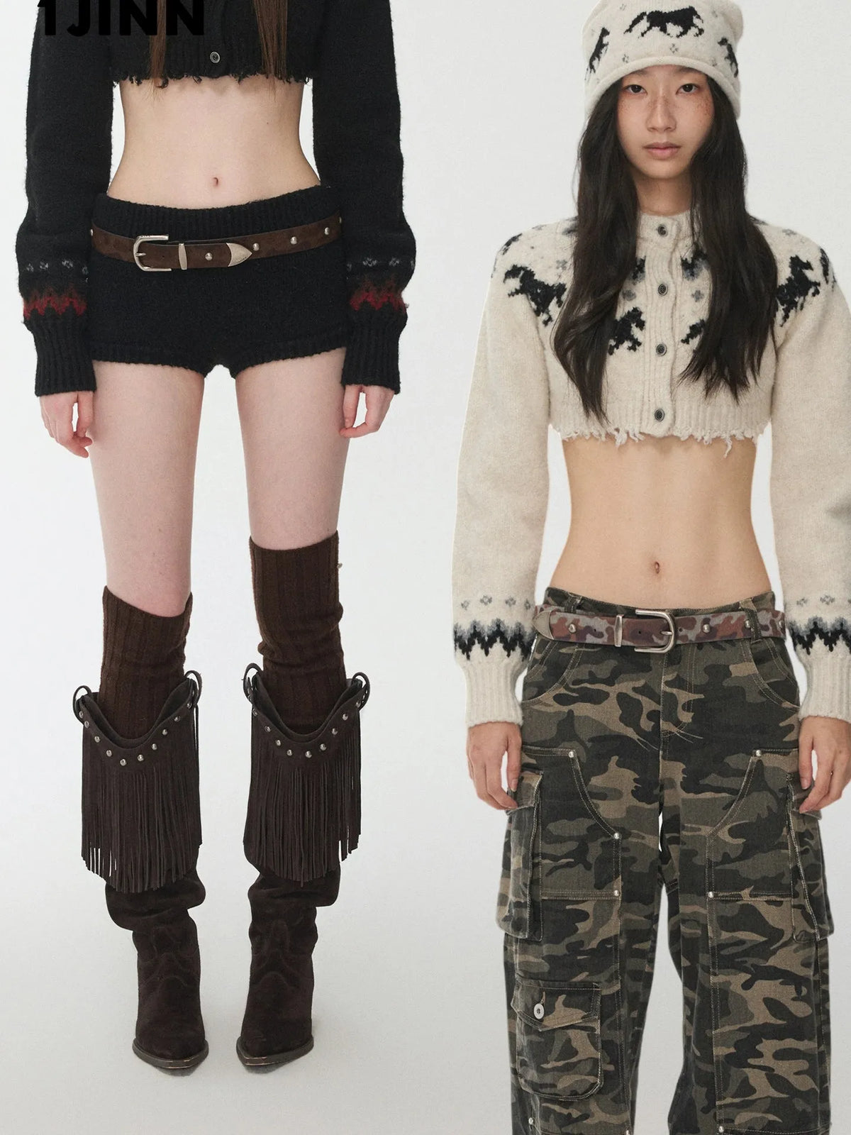 Vintage Camo Studded Horsehair Leather Belt