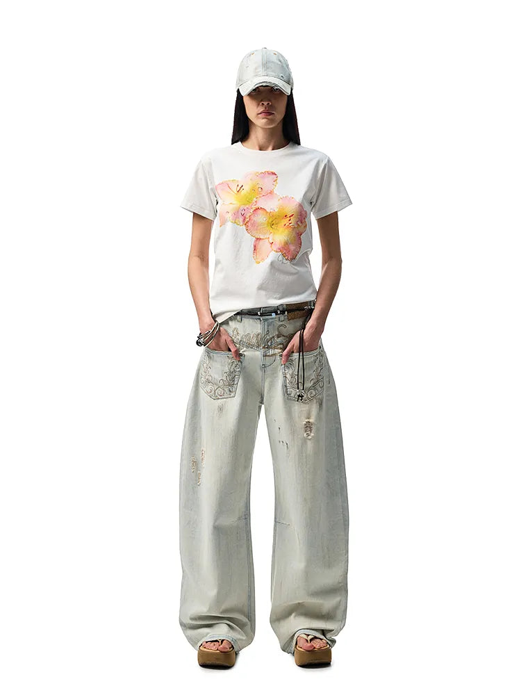 Light Blue Denim Wide - Leg Machete Pants