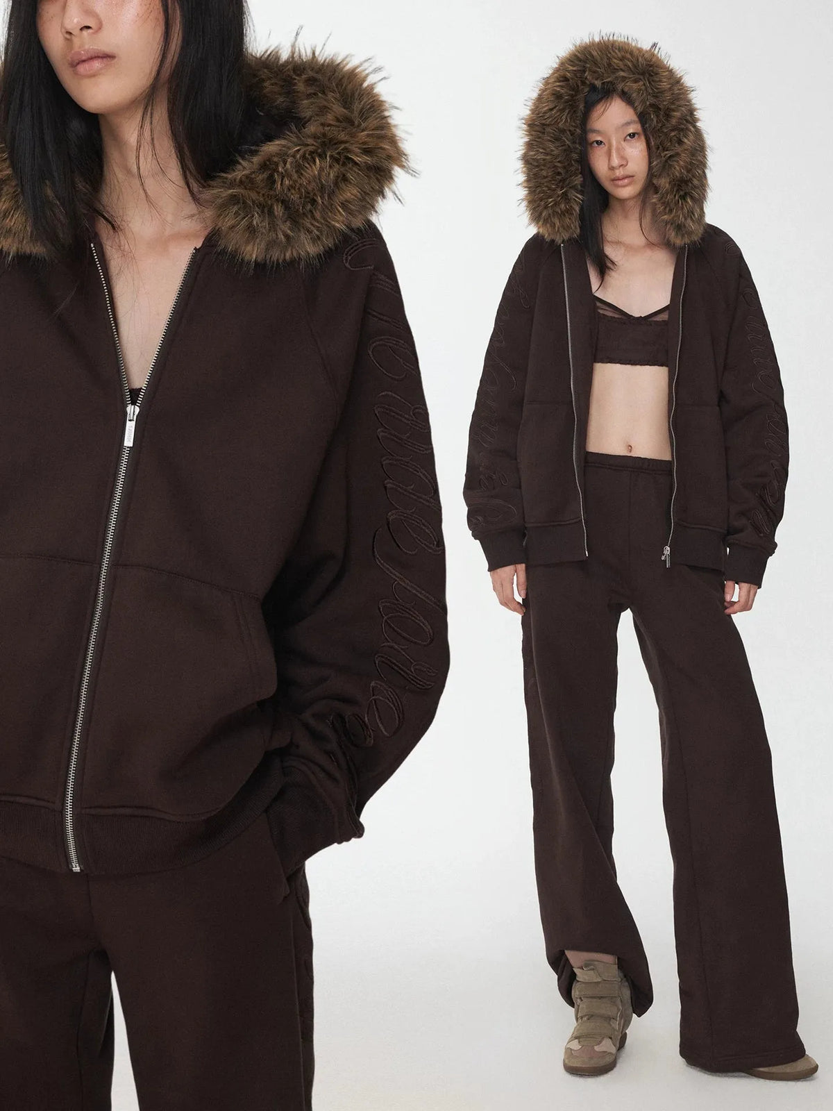 Faux-Fur Sweatshirt & Jogger Set