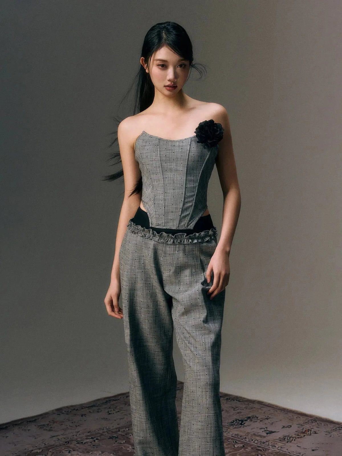Gray Rose Decor Tube Top & Trousers Set