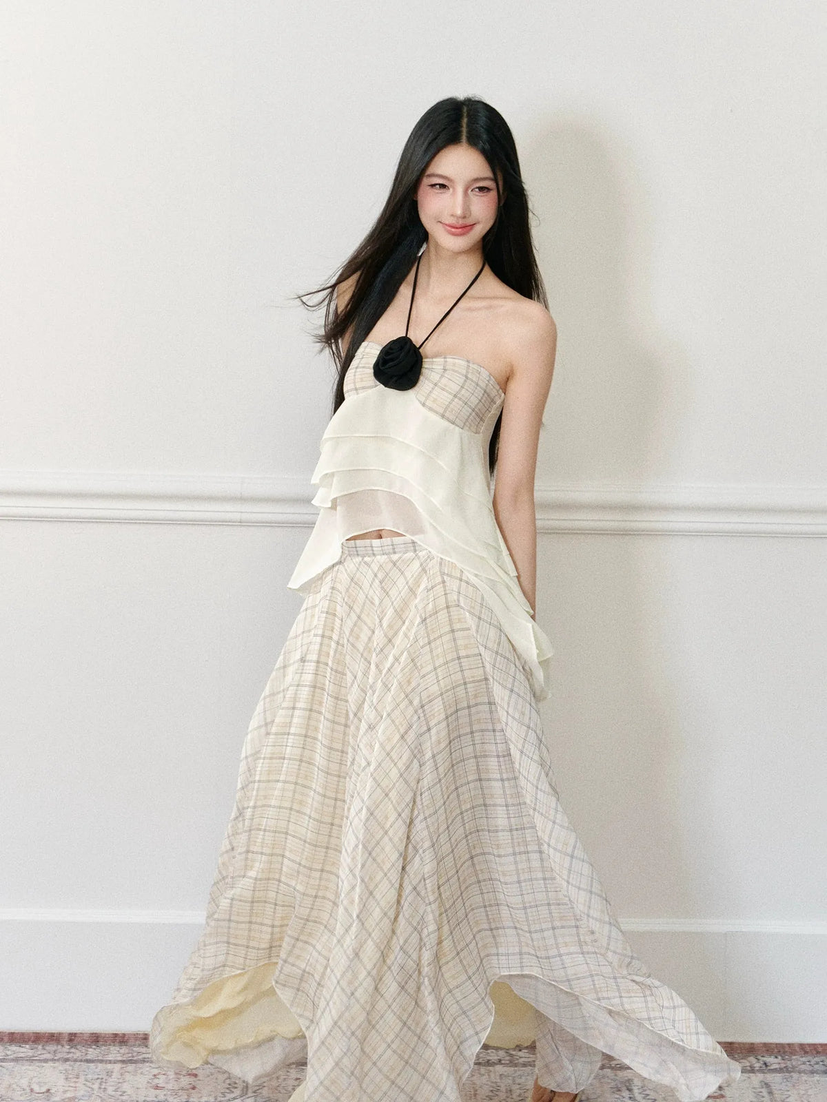 Rose Halter Neck Slip Bandeau Tank Top & Skirt Set