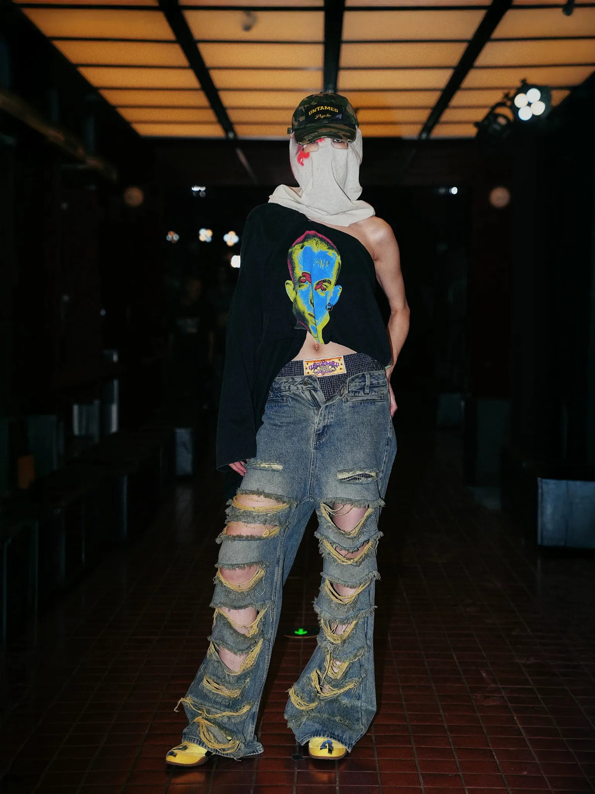 Vintage Washed Distressed Wide-Leg Denim Jeans