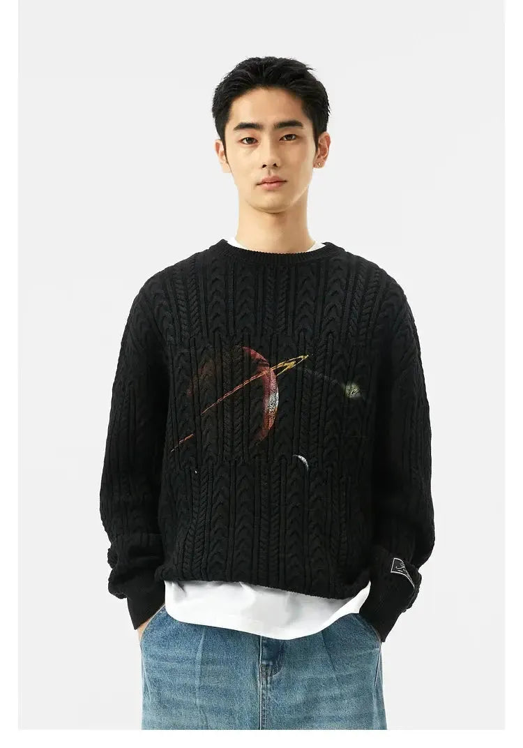 Black Misaligned Crew Neck Sweater