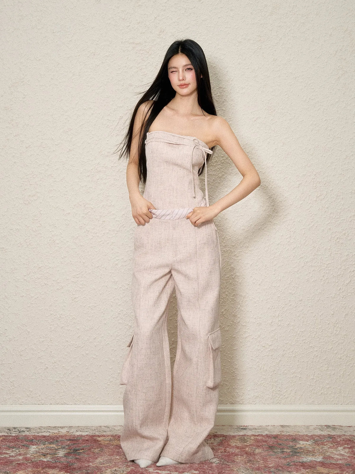 Pink Chanel Butterfly Bow Tie Bandeau & Skirt Set