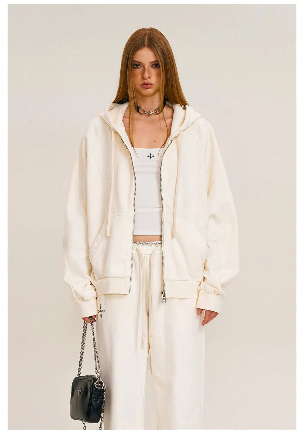 Washed Wide-Fit Zip-up Hoodie