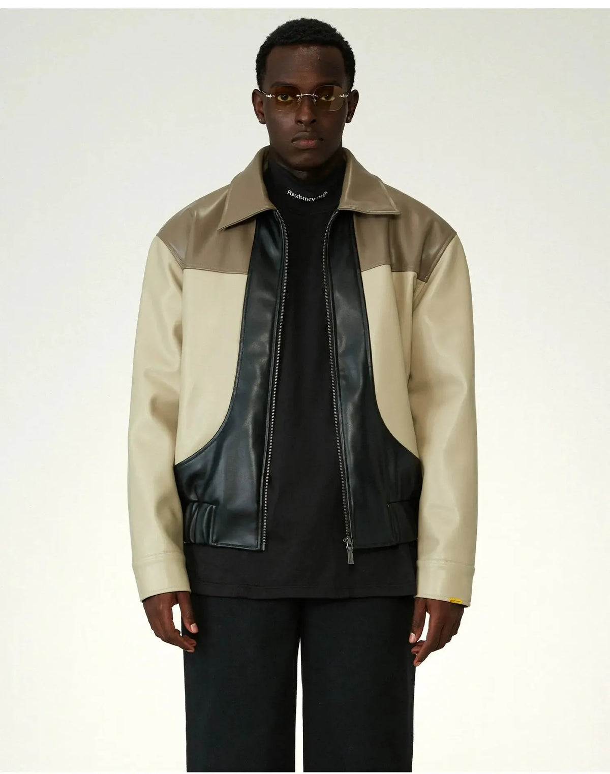 Color-Block Leather Cotton Jacket
