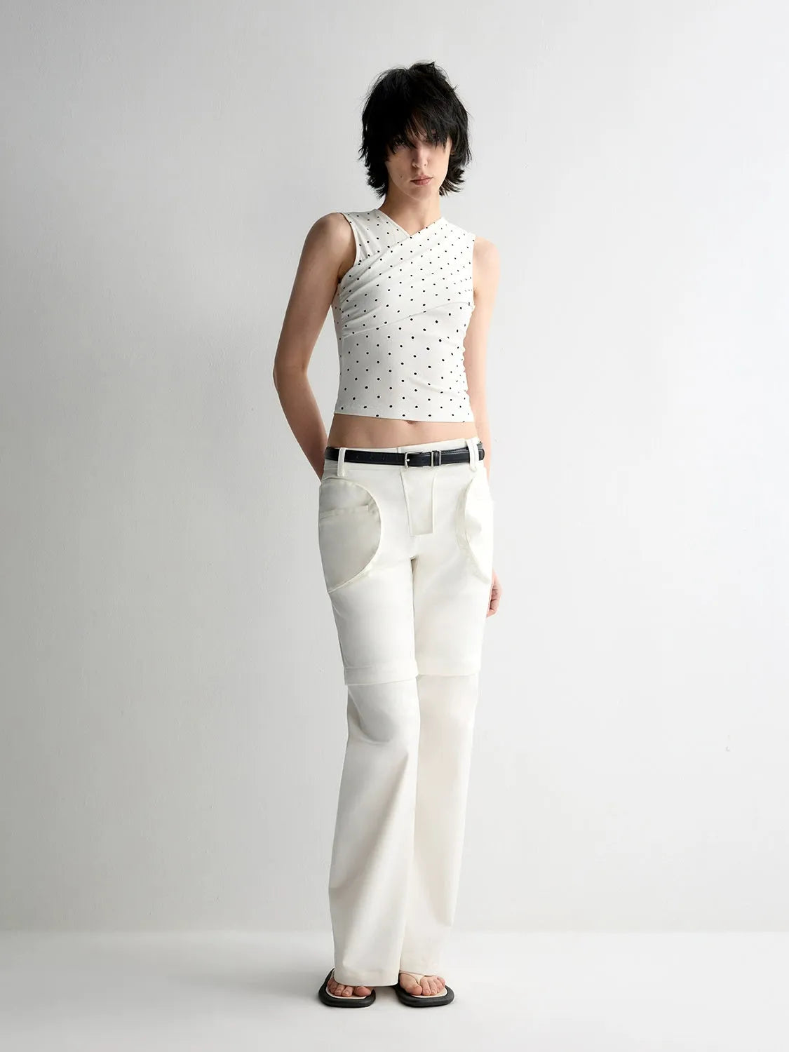 Two-Piece Polka-Dot Printed Sleeveless Vest