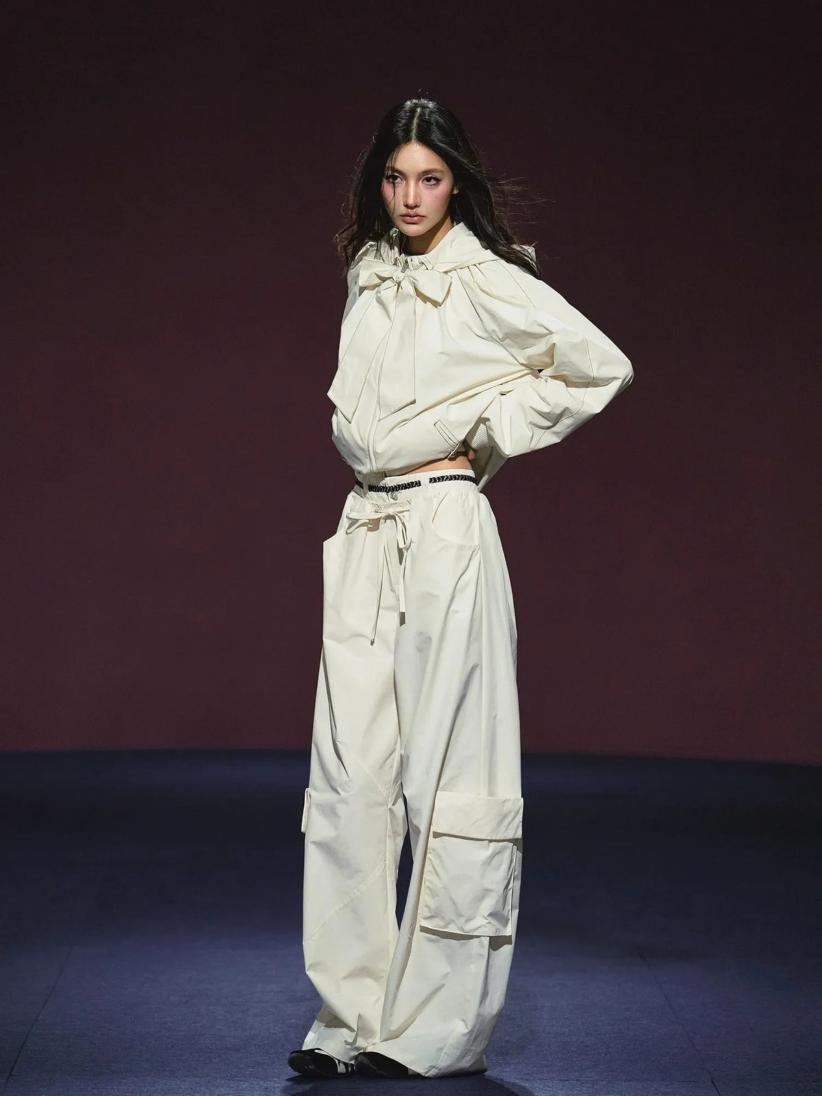 Neckline Tie Striped Sun-Protective Jacket & Pants Set