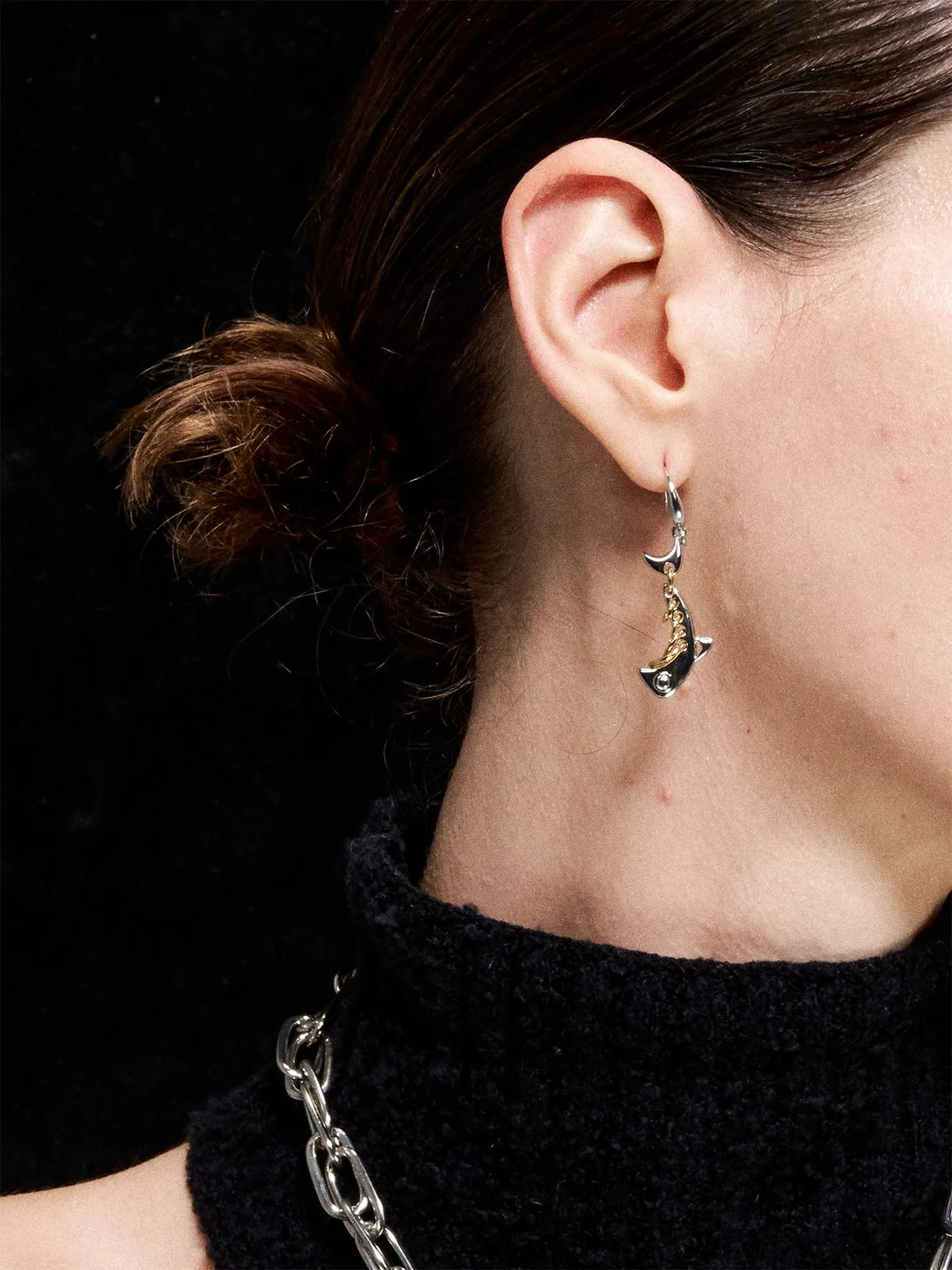 Silver-Tone Fishbone Stud Earrings