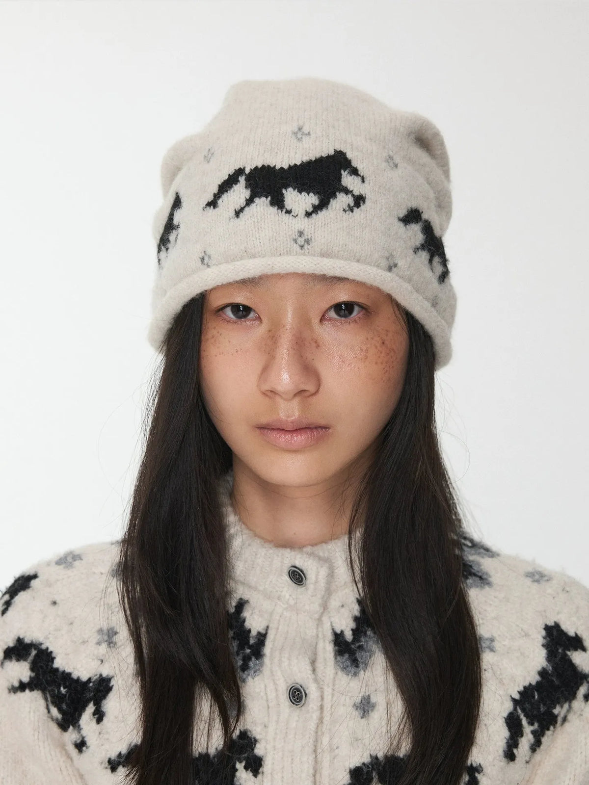 Fair Isle Pony Jacquard Knit Beanie