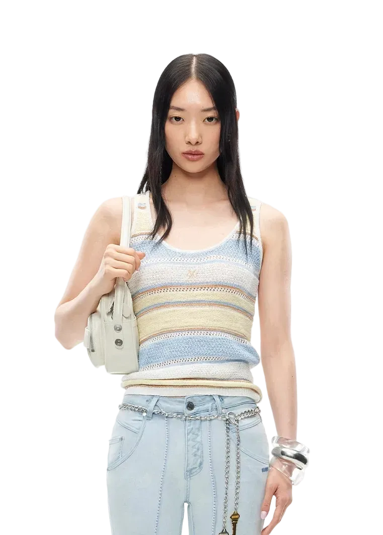 Marfi Knit Vest with Textured Striped Pattern