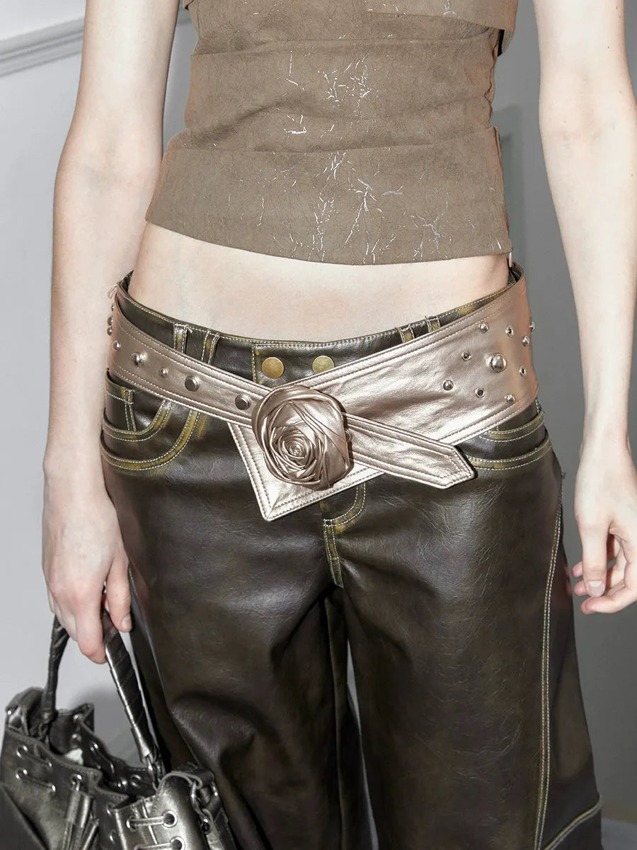 Vintage Rose Studded Wide Belt
