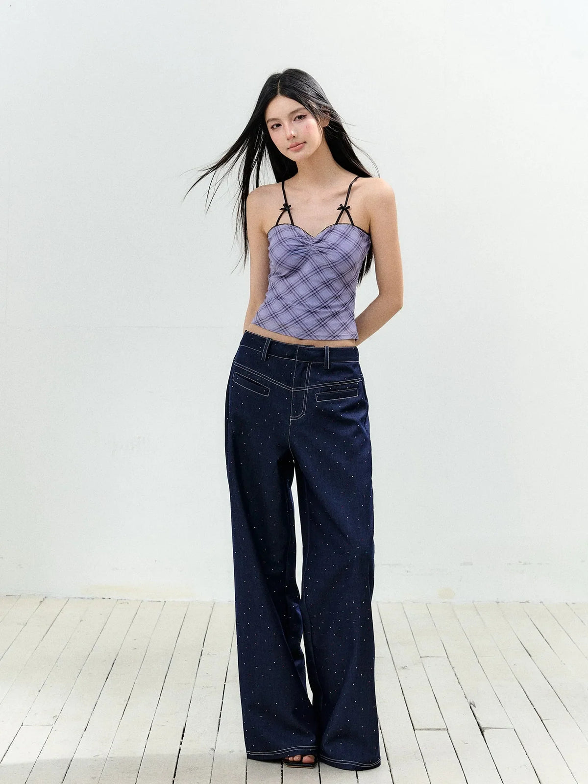 Color-Blocked Strap Bow-Knot Sling Vest