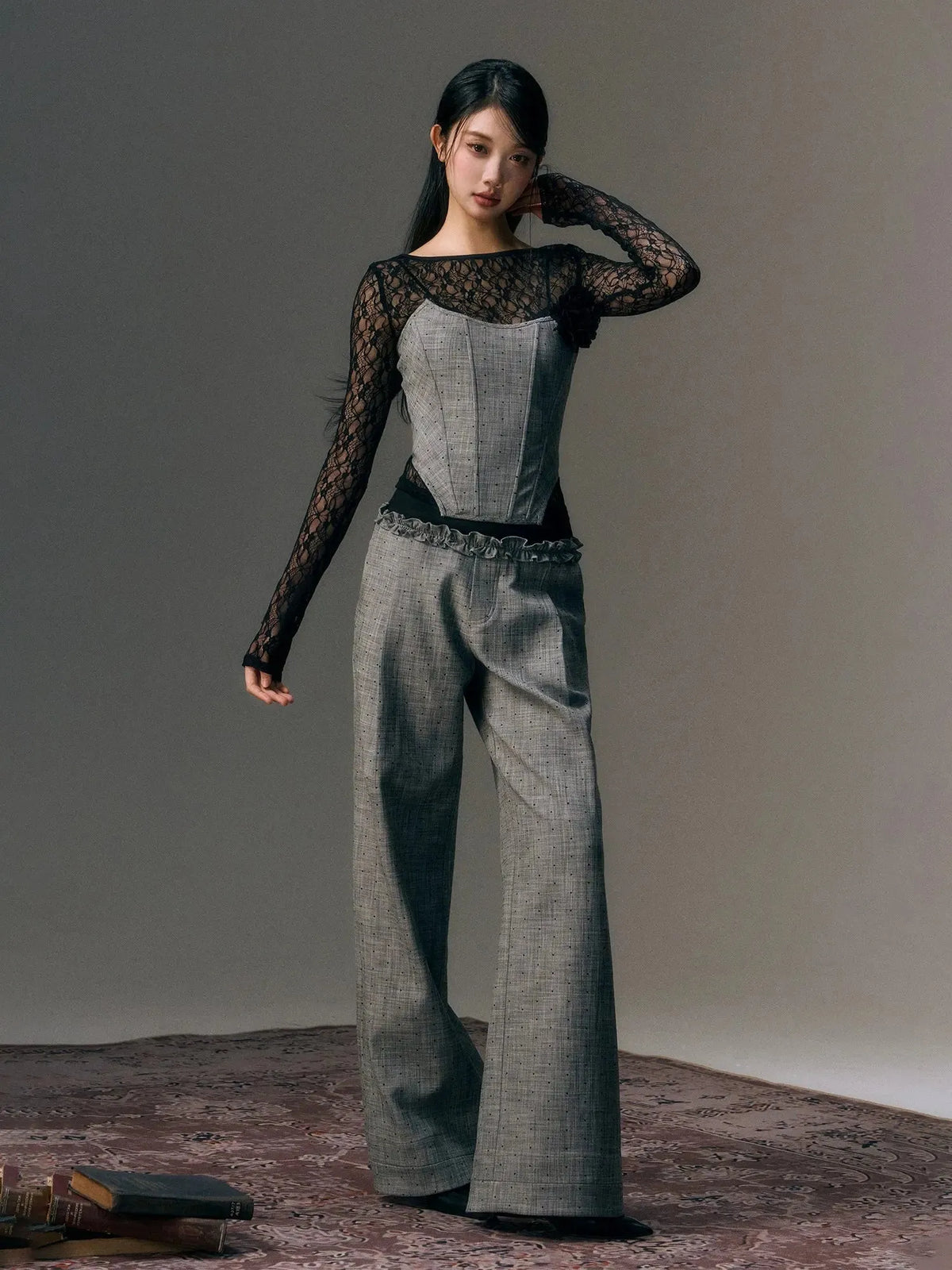 Gray Rose Decor Tube Top & Trousers Set