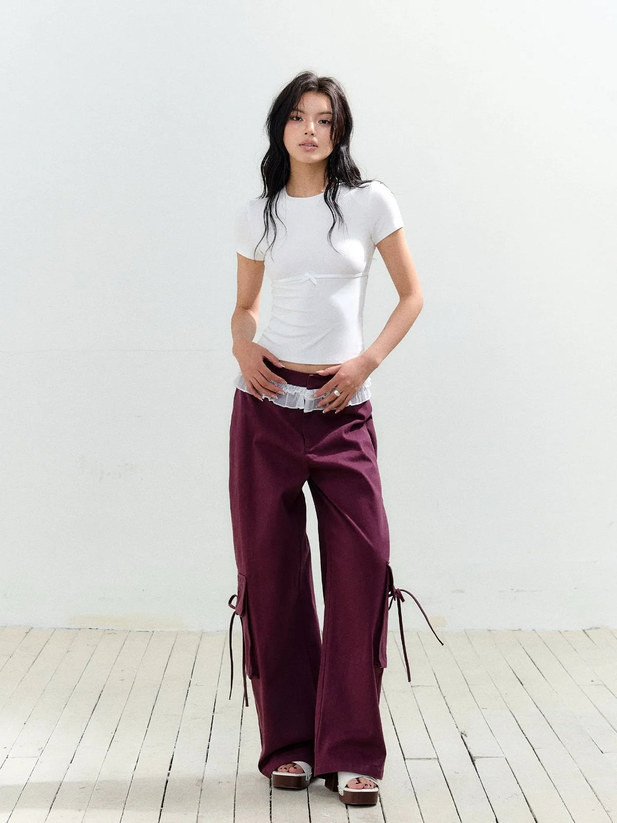Fake Two Piece Drawstring Big Pocket Utility Pants