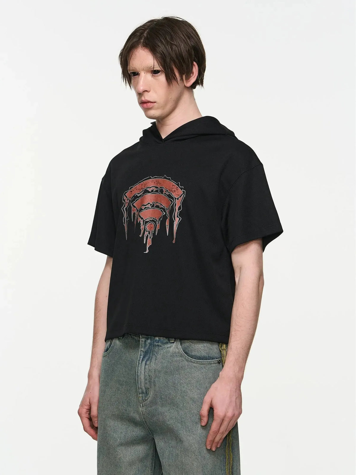 Printed Hooded Short-Sleeve T-Shirt