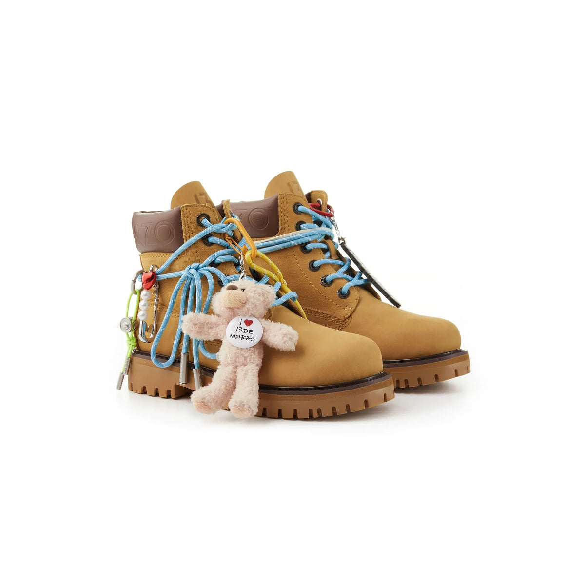Charm-Embellished Platform Combat Boots