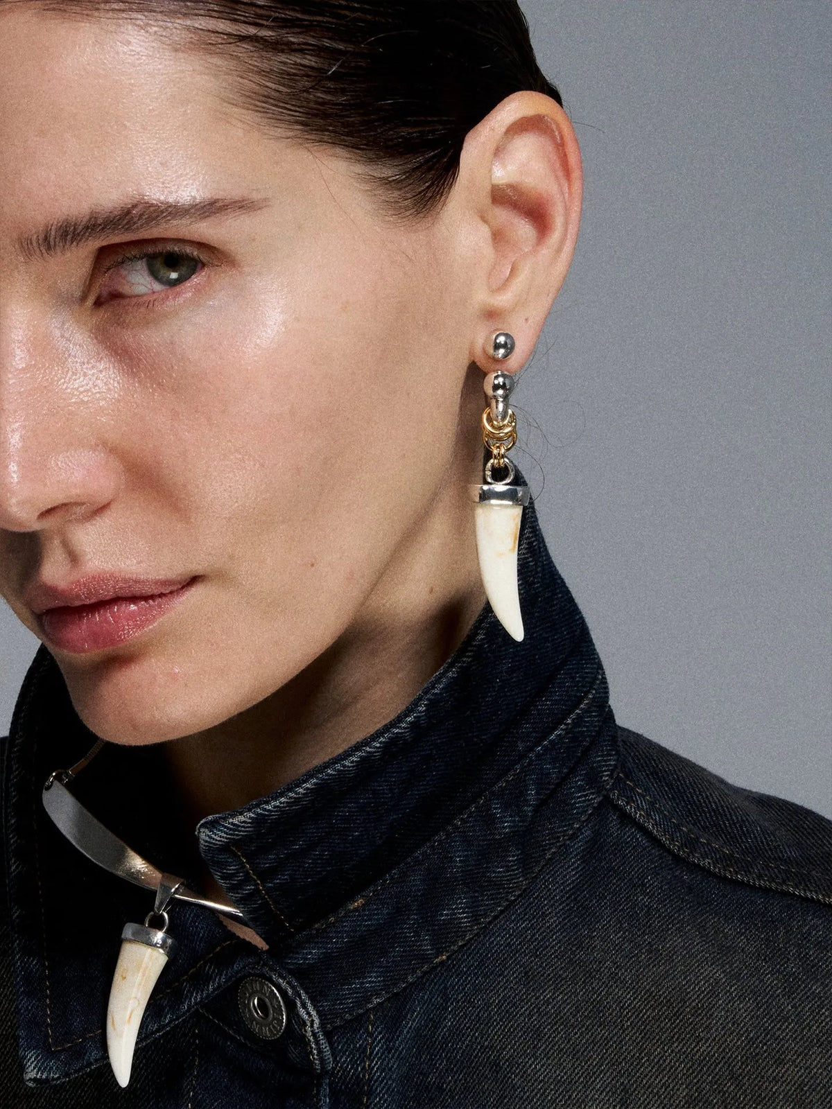 Silver Reconstructed Vintage Fang Bone Hoop Earrings