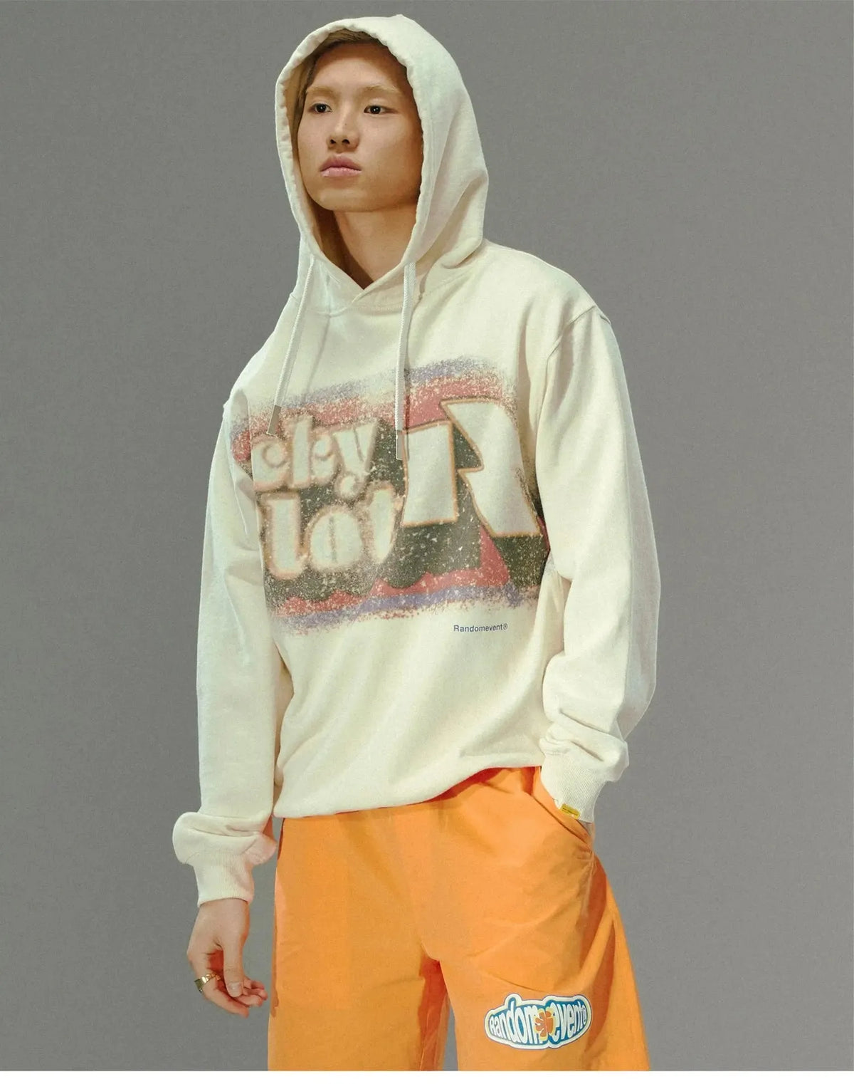 Beige Printed Hoodie