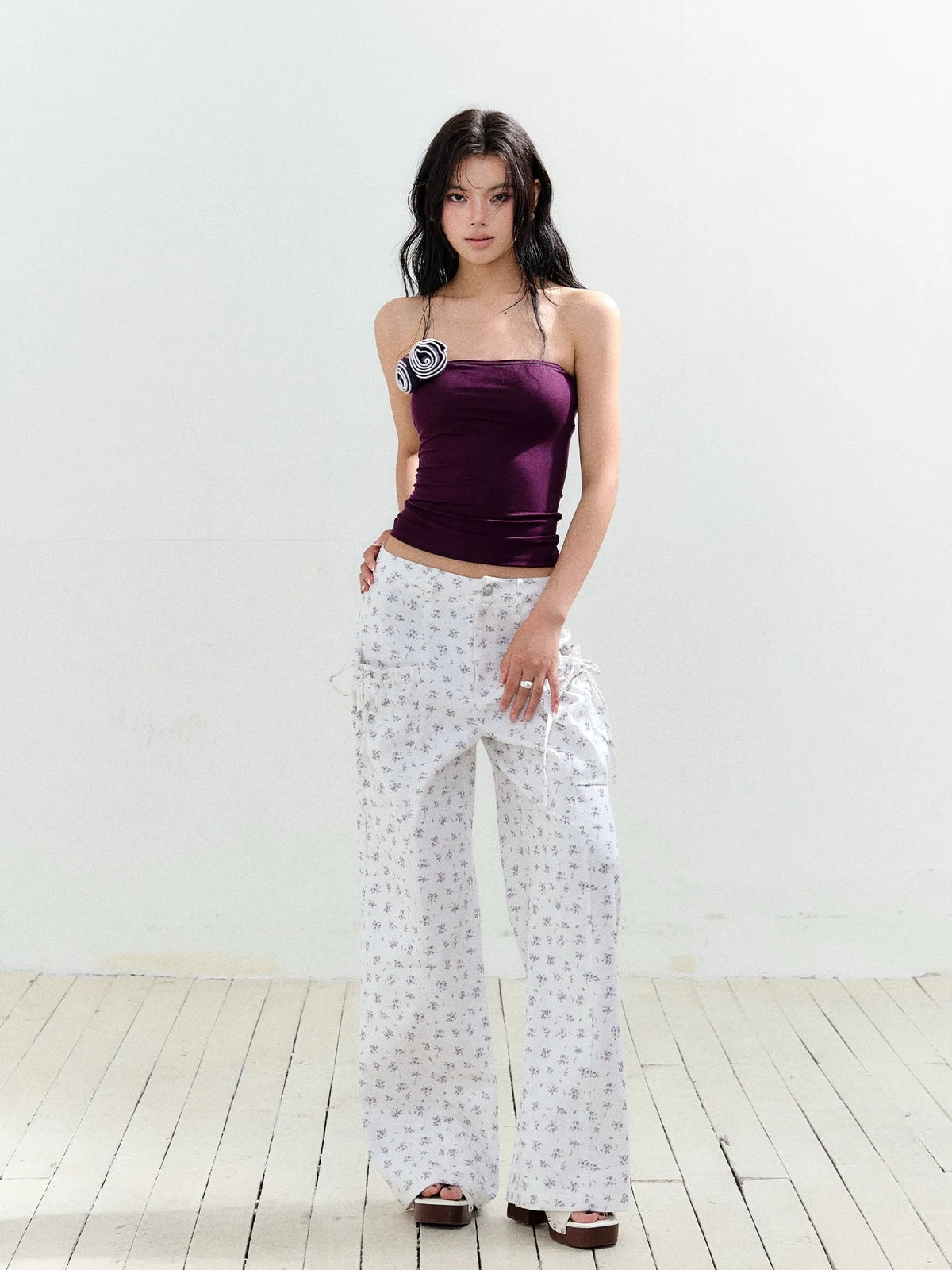 Floral Ruffled Big Pocket Utility Pants
