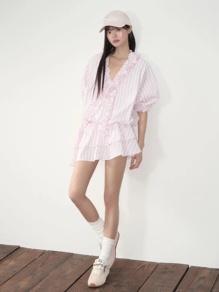 Pink Striped Relaxed Ruffle Dress